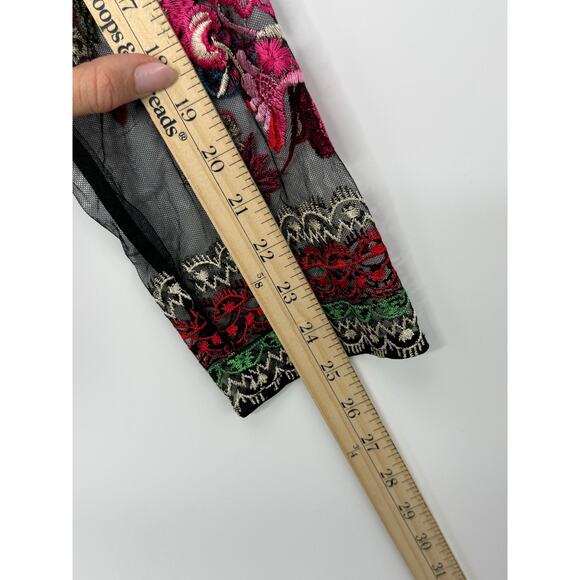 By Megyn Maxi Dress Women Size 10/12 (Estimated) Black Embroidered Floral Mesh - Picture 11 of 12